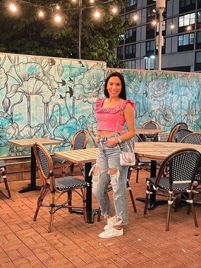 Express Pink Ruffle-Trim Crop Top